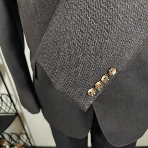 English Manor Mens Sport Coat Blazer Two Button Brown Herringbone Wool Blend 42R - Picture 8 of 16